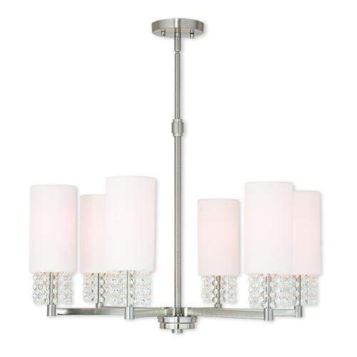 Livex Lighting Chandeliers Brushed Nickel / Hand Crafted Off White Fabric Hardback Shade Carlisle Brushed Nickel Chandelier By Livex Lighting 51036-91