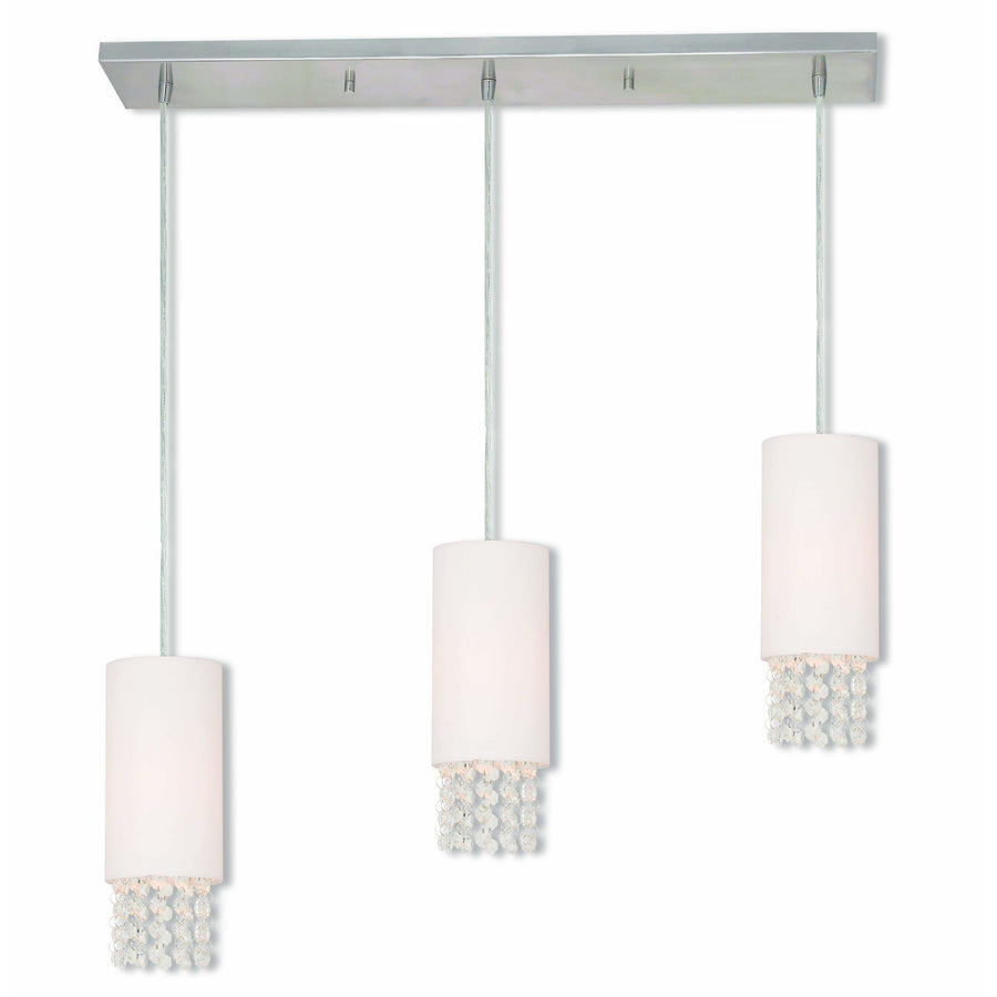 Livex Lighting Linear Chandeliers Brushed Nickel / Hand Crafted Off White Fabric Hardback Shade Carlisle Brushed Nickel Linear Chandelier By Livex Lighting 51023-91
