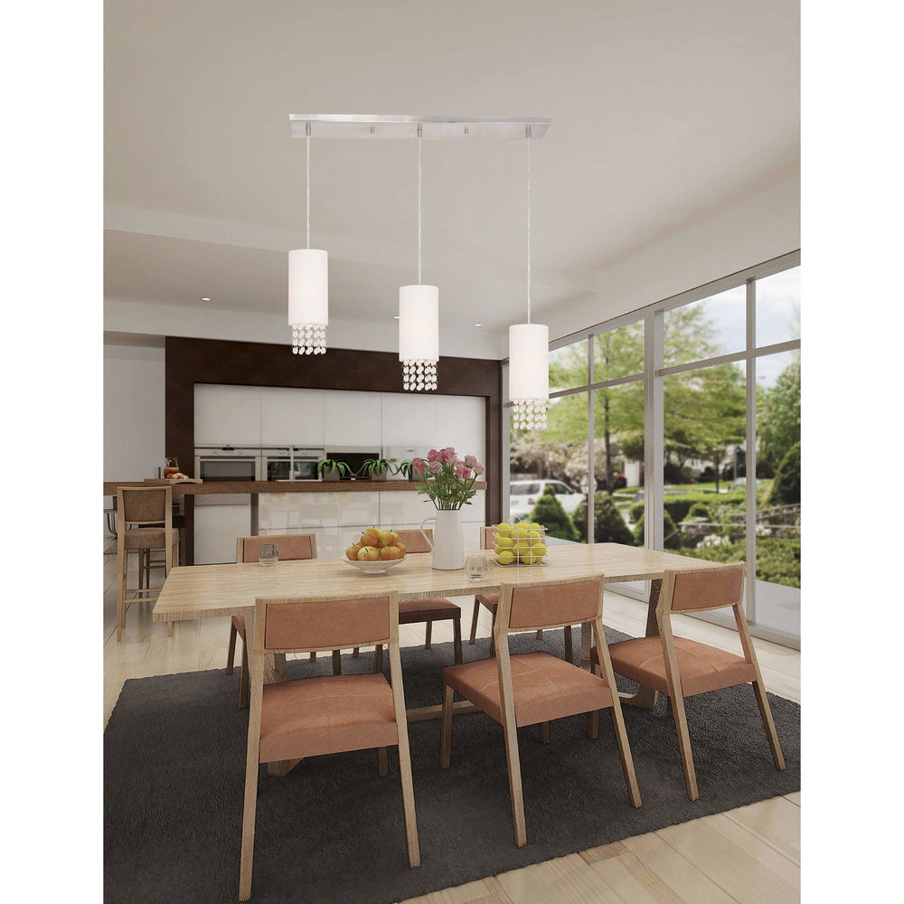 Livex Lighting Linear Chandeliers Brushed Nickel / Hand Crafted Off White Fabric Hardback Shade Carlisle Brushed Nickel Linear Chandelier By Livex Lighting 51023-91