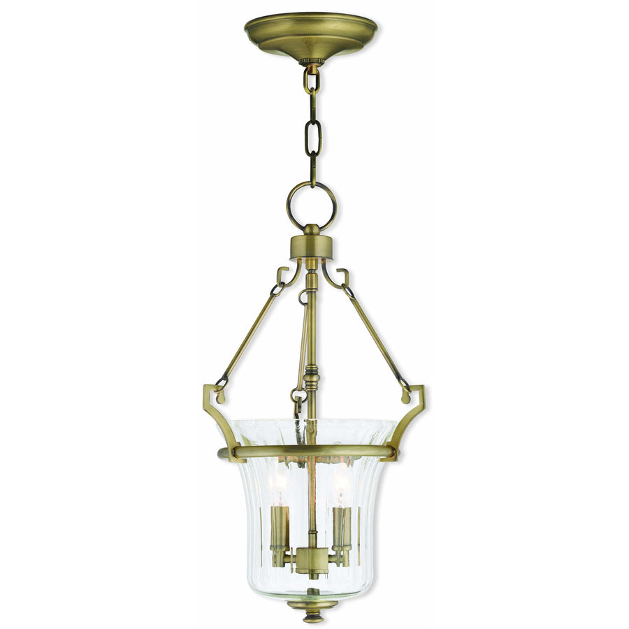 Livex Lighting Pendants Antique Brass / Hand Crafted Fluted Clear Glass Cortland Antique Brass Pendant By Livex Lighting 50922-01