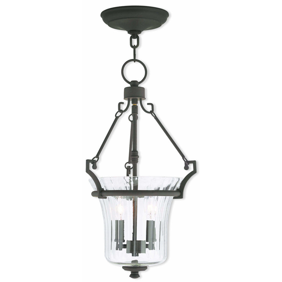 Livex Lighting Pendants Bronze / Hand Crafted Fluted Clear Glass Cortland Bronze Pendant By Livex Lighting 50922-07