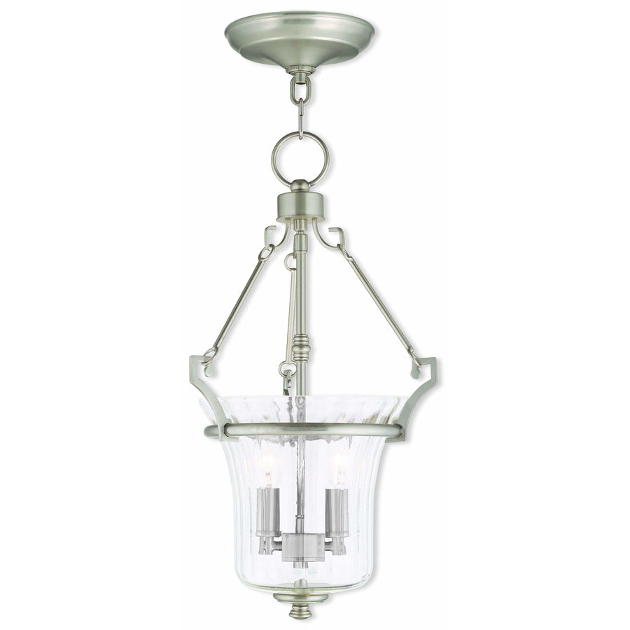 Livex Lighting Pendants Brushed Nickel / Hand Crafted Fluted Clear Glass Cortland Brushed Nickel Pendant By Livex Lighting 50922-91