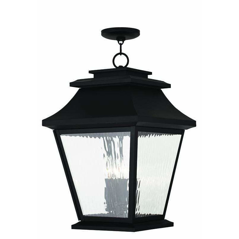 Livex Lighting Outdoor Pendants Lanterns Black / Clear Water Glass Hathaway Black Outdoor Pendant Lantern By Livex Lighting 20243-04