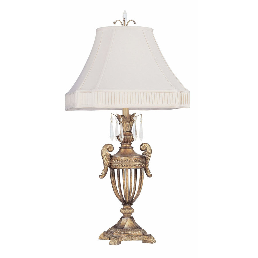 Livex Lighting Table Lamps Hand Painted Vintage Gold Leaf / Off White Round Cut Corner Shantung Silk Shade w/ Bottom Pleat La Bella Hand Painted Vintage Gold Leaf Table Lamp By Livex Lighting 8898-65