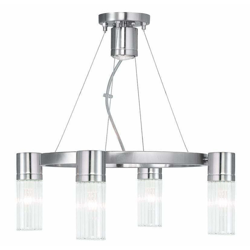 Livex Lighting Chandeliers Brushed Nickel / Hand Crafted Clear Fluted Glass Midtown  Brushed Nickel Chandelier By Livex Lighting 50694-91