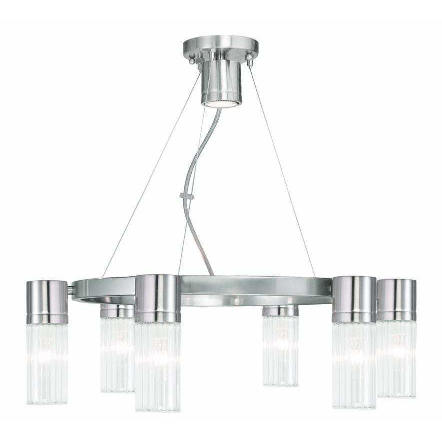 Livex Lighting Chandeliers Brushed Nickel / Hand Crafted Clear Fluted Glass Midtown  Brushed Nickel Chandelier By Livex Lighting 50696-91