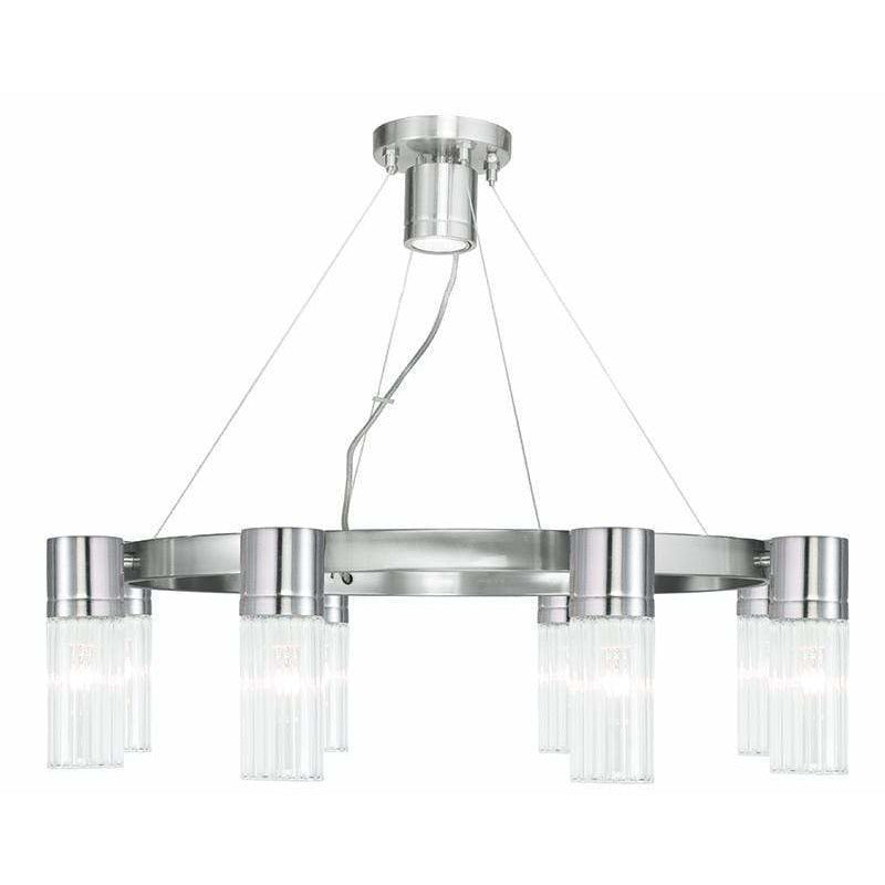Livex Lighting Chandeliers Brushed Nickel / Hand Crafted Clear Fluted Glass Midtown  Brushed Nickel Chandelier By Livex Lighting 50698-91