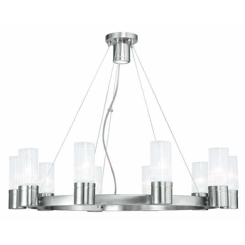 Livex Lighting Chandeliers Brushed Nickel / Hand Crafted Clear Fluted Glass Midtown  Brushed Nickel Chandelier By Livex Lighting 50699-91
