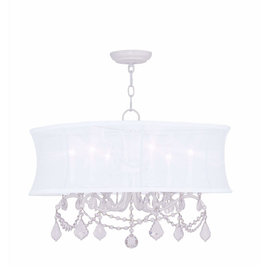 Livex Lighting Chandeliers White / Off White Silk Shimmer Shade Newcastle White Chandelier By Livex Lighting 6306-03