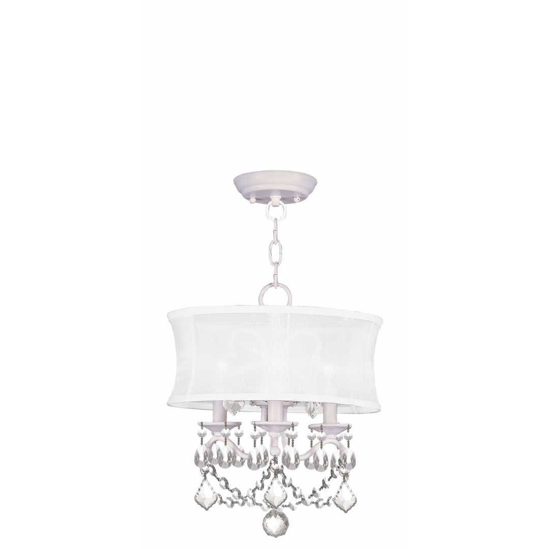 Livex Lighting Convertible Mini Chandeliers/Ceiling Mounts White / Off White Silk Shimmer Shade Newcastle White Convertible Mini Chandelier/Ceiling Mount By Livex Lighting 6303-03