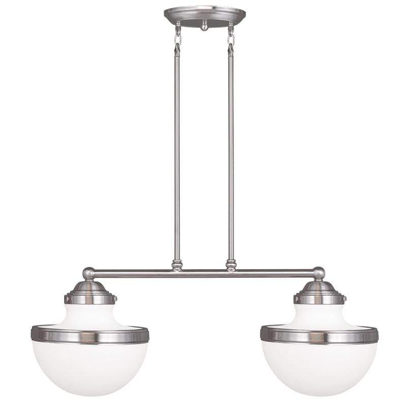 Livex Lighting Linear Chandeliers Brushed Nickel / Hand Blown Satin Opal White Glass Oldwick Brushed Nickel Linear Chandelier By Livex Lighting 5717-91