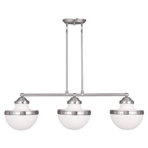 Livex Lighting Linear Chandeliers Brushed Nickel / Hand Blown Satin Opal White Glass Oldwick Brushed Nickel Linear Chandelier By Livex Lighting 5718-91