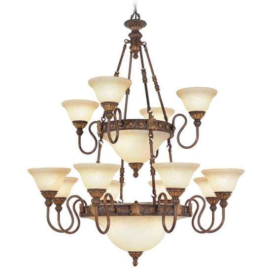 Livex Lighting Chandeliers Crackled Greek Bronze with Aged Gold Accents / Vintage Scavo Glass Sovereign Crackled Greek Bronze with Aged Gold Accents Chandelier By Livex Lighting 8608-30