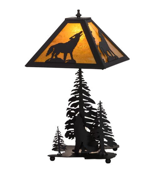 Meyda Lighting 21"H Howling Wolf W/Lighted Base Table Lamp 152949 Chandelier Palace