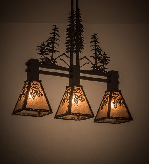 Meyda Lighting 30" Long Winter Pine Tall Pines 3 Light Island Pendant 186436 Chandelier Palace