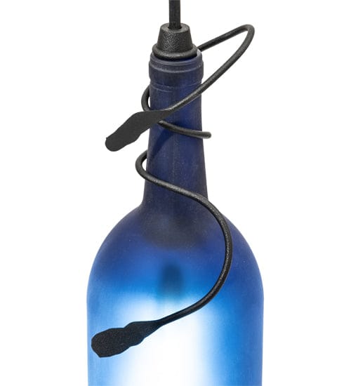 Meyda Lighting 4" Wide Tuscan Vineyard Frosted Blue Wine Bottle Mini Pendant 71193 Chandelier Palace
