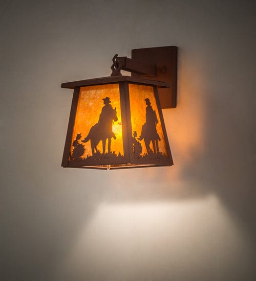 Meyda Lighting 7" Wide Cowboy and Horse Lantern Wall Sconce 82662 Chandelier Palace