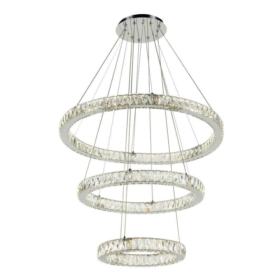 PLC Lighting Chandeliers Polished Chrome / Diamond Cut Crystal / Integrated LED 1 Ceiling Treble Pendant from the Equis Collection By PLC Lighting 90073