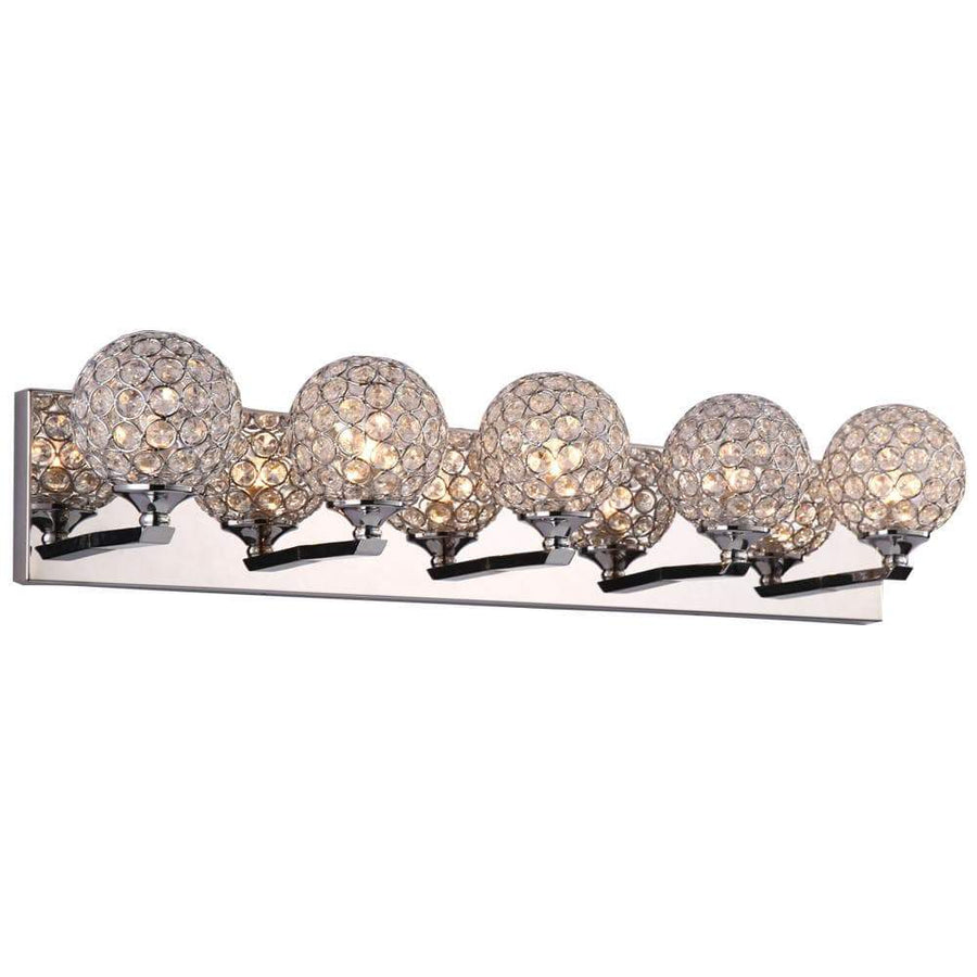 PLC Lighting Bathroom Lighting Polished Chrome / Asfour Handcut Crystal / G9-LED 1 Five light vanity from the Alexa collection By PLC Lighting 92705