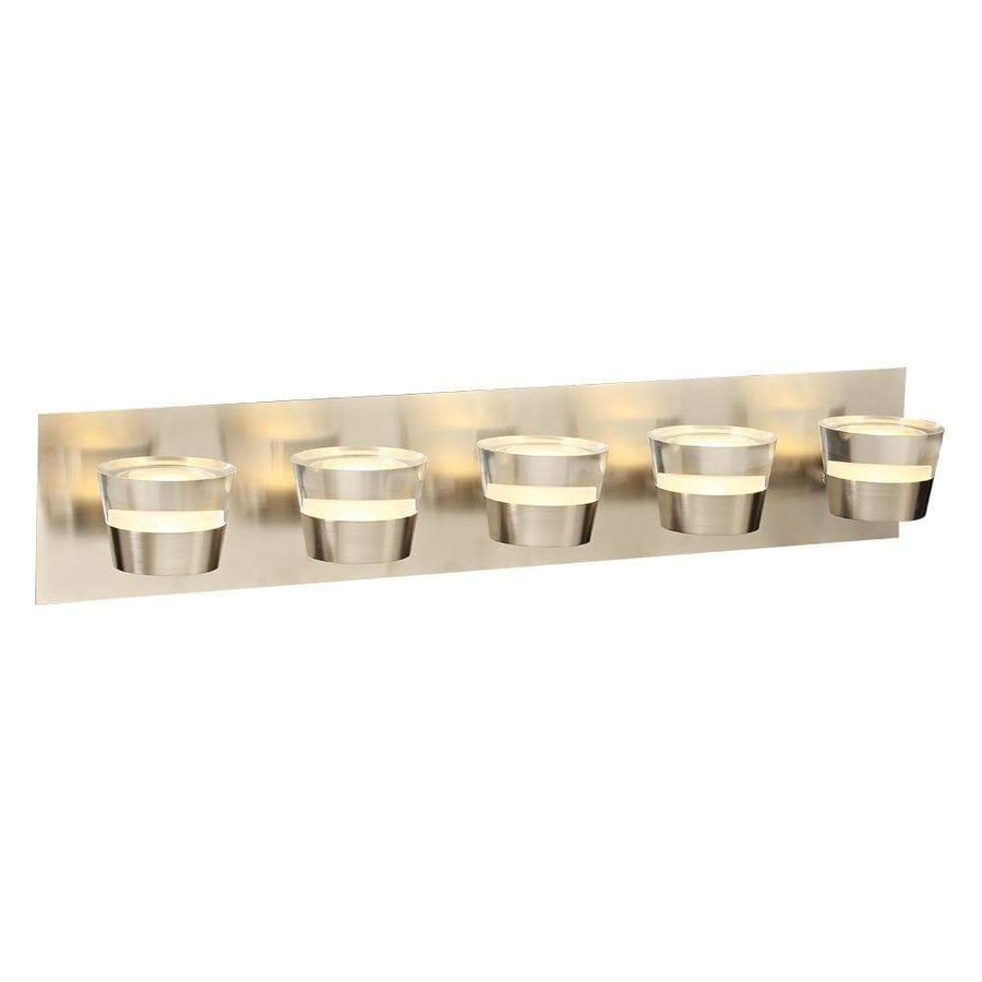 PLC Lighting Bathroom Lighting Satin Nickel / Clear / Integrated LED 1 Five light vanity from the Sitra collection By PLC Lighting 90065