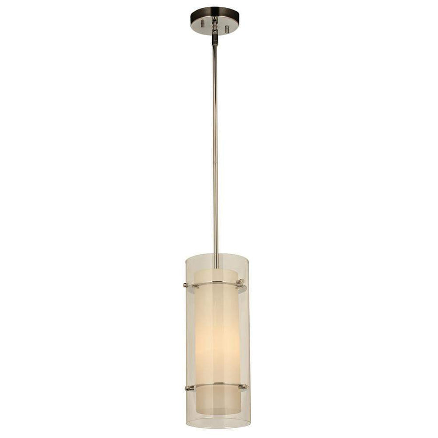 PLC Lighting Pendants Polished Chrome / Inner Opal and outer clear glass / A19 (not included) 1 Mini drop cylindrical fixture from the Duran collection By PLC Lighting 7580