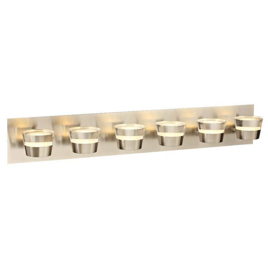 PLC Lighting Bathroom Lighting Satin Nickel / Clear / Integrated LED 1 Six light vanity from the Sitra collection By PLC Lighting 90066