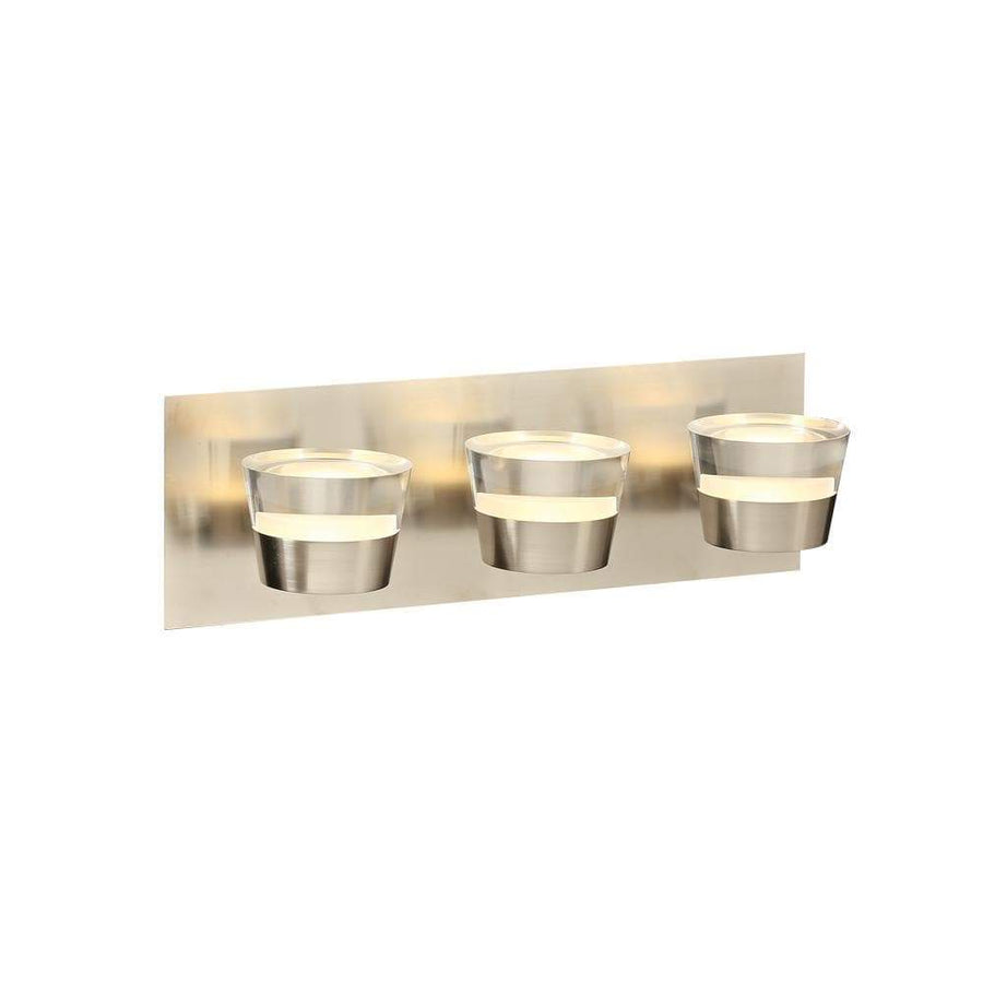 PLC Lighting Bathroom Lighting Satin Nickel / Clear / Integrated LED 1 Three light vanity from the Sitra collection By PLC Lighting 90063