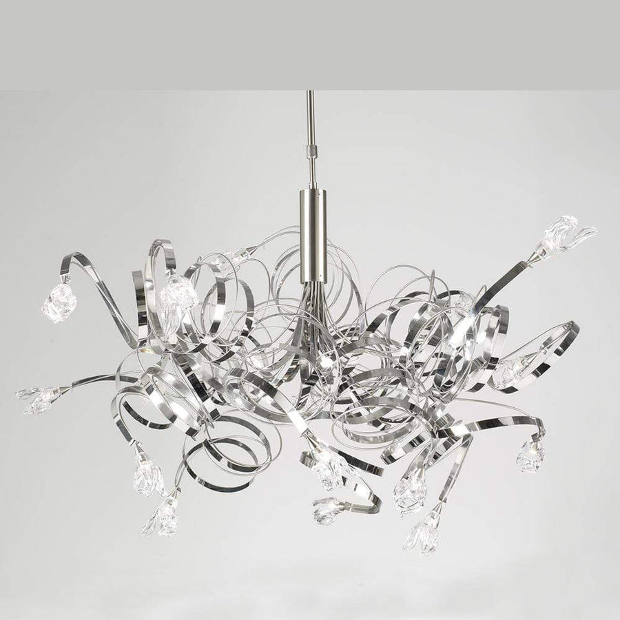 PLC Lighting Chandeliers Satin Nickel / Clear / G4 (included) 16 Light Chandelier Ribbon Collection By PLC Lighting 6046