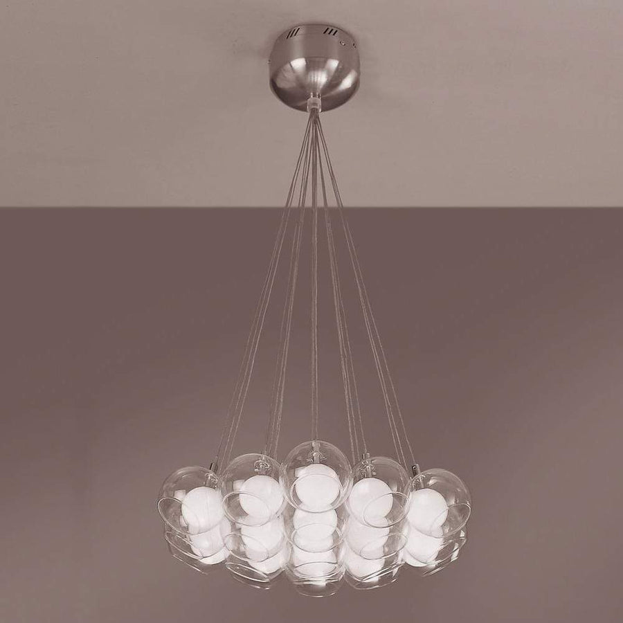 PLC Lighting Pendants Satin Nickel / Inner Opal and outer clear glass / G4 (included) 19 Light Chandelier Hydrogen Collection By PLC Lighting 86620