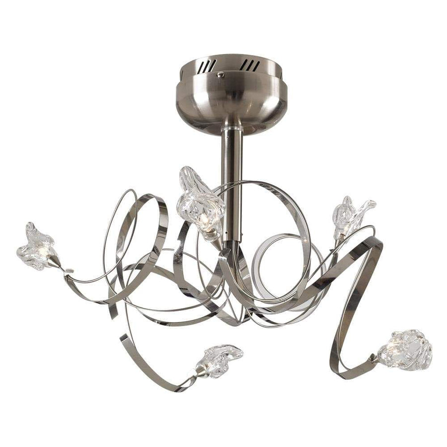 PLC Lighting Chandeliers Satin Nickel / Clear / G4 (included) 5 Light Ceiling Light Ribbon Collection By PLC Lighting 6049
