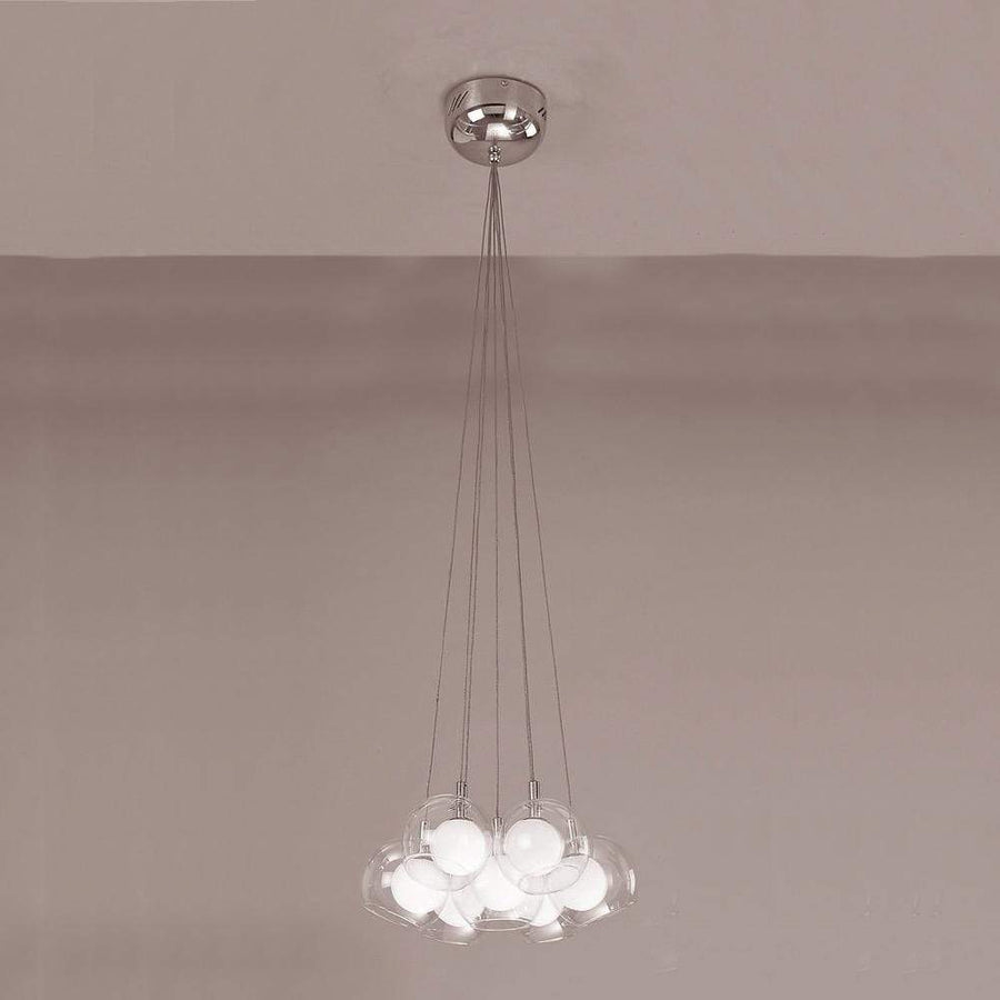 PLC Lighting Pendants Satin Nickel / Inner Opal and outer clear glass / G4 (included) 7 Light Mini Pendant Hydrogen Collection By PLC Lighting 86614