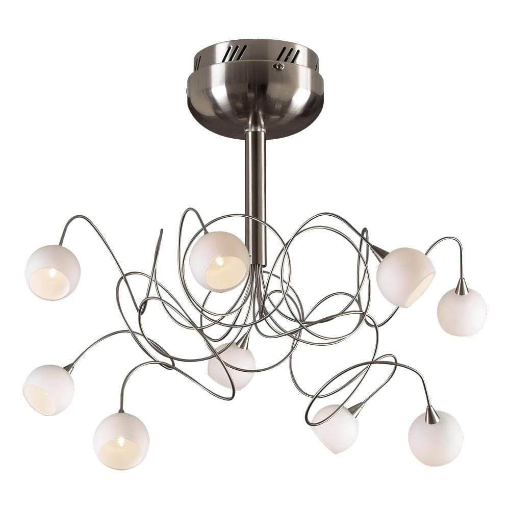 PLC Lighting Chandeliers Satin Nickel / Matte Opal / G4 (included) 9 Light Ceiling Light Fusion Collection By PLC Lighting 6039