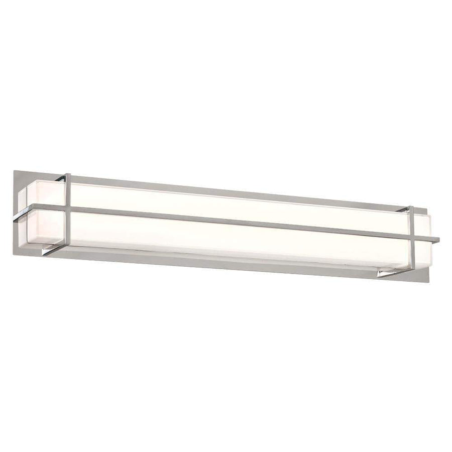 PLC Lighting Bathroom Lighting Polished Chrome / Mitered White Glass / Integrated LED Brooklan Led L. Vanity Lite By PLC Lighting 50016
