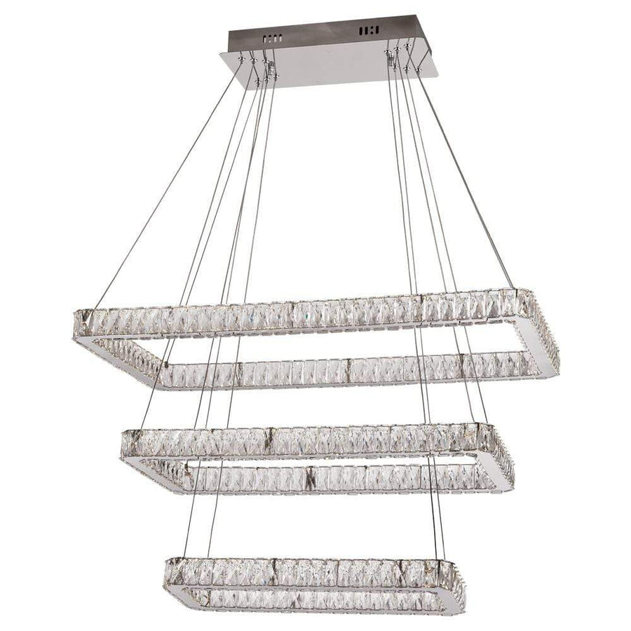 PLC Lighting Chandeliers Polished Chrome / Diamond Cut Crystal / Integrated LED Equis Led 3-Ring Ceiling Lite By PLC Lighting 90078