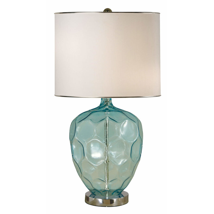 Thumprints Table Lamps Translucent Turquoise / Polished Nickel / Off White Shantung Silk with Nickel Trim Abyss Table Lamp By Thumprints 1274-ASL-2188