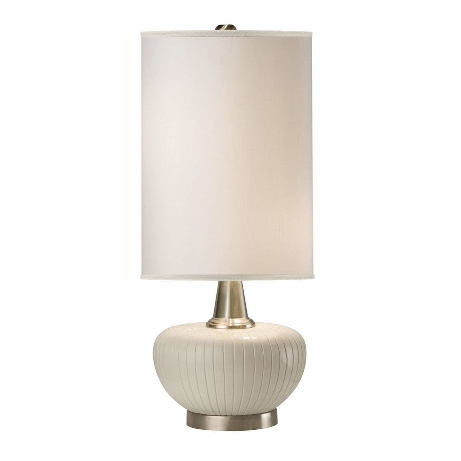 Thumprints Table Lamps Satin White with Brushed Nickel Accents / White Silk Hardback with Nickel Trim Blanco Table Lamp By Thumprints 1109-C10-2075