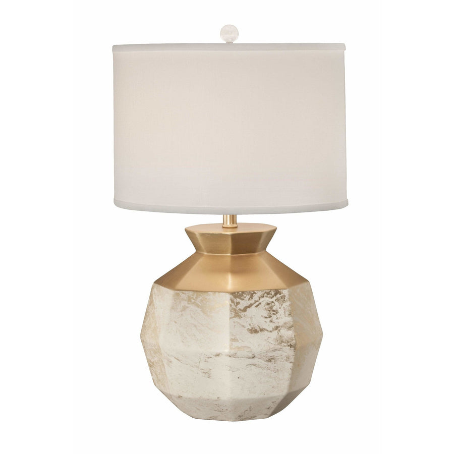Thumprints Table Lamps Gold Lacquer with White Overglaze / White Silk Hardback Gem-Marbled Gold Table Lamp By Thumprints 1215-ASL-2134