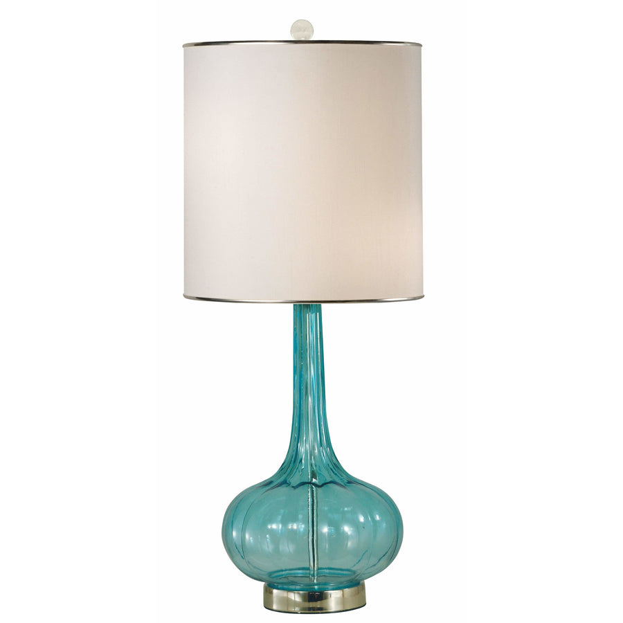Thumprints Table Lamps Translucent Turquoise / Polished Nickel / Off White Shantung Silk with Nickel Trim Isabella Table Lamp By Thumprints 1281-ASL-2192