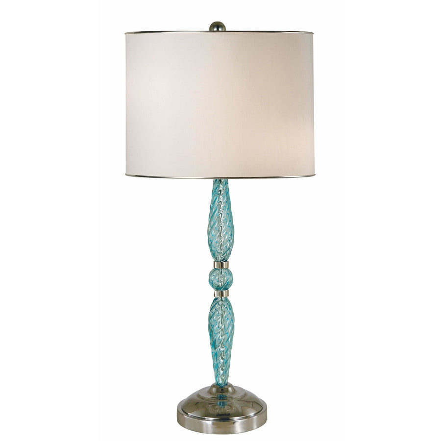 Thumprints Table Lamps Translucent Turquoise / Polished Nickel / Off White Shantung Silk with Nickel Trim Juliet Table Lamp By Thumprints 1284-ASL-2188