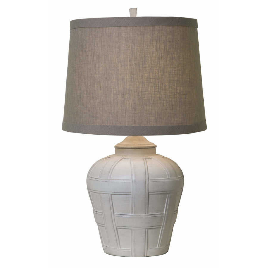 Thumprints Table Lamps Distressed White Matte / Tan Linen Hardback Seagrove-Tan Shade Table Lamp By Thumprints 1175-ASL-2129